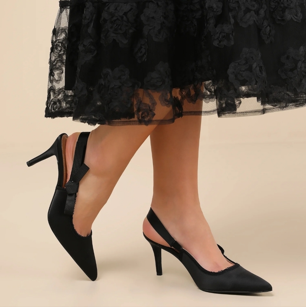 Lulu's Classic Black Bow Slingback Heels